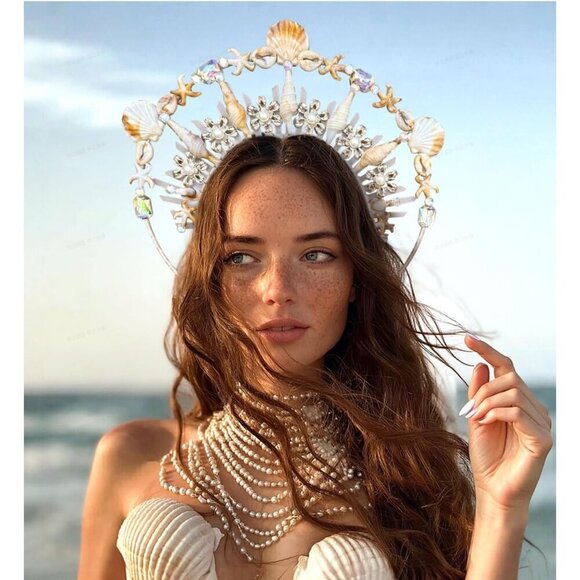 Double Layer Headband Conch Shell Metal Crown Accessory for Women main image 5